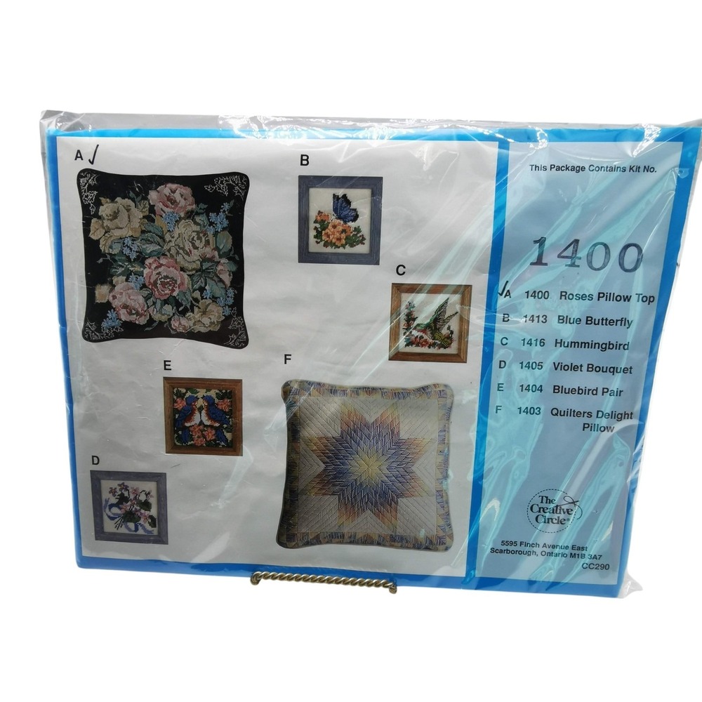 Creative Circle Roses Pillow Top Needlepoint Kit 14 x 14 in Vintage New Sealed